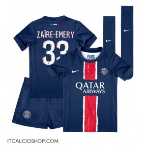 Paris Saint-Germain Warren Zaire-Emery #33 Prima Maglia Bambino 2024-25 Manica Corta (+ Pantaloni corti)
